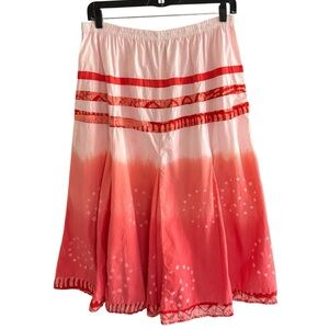 Boho Tie Dye Ombre A-Line Maxi Skirt L Pink Coral Artisan Style Hippie Festival